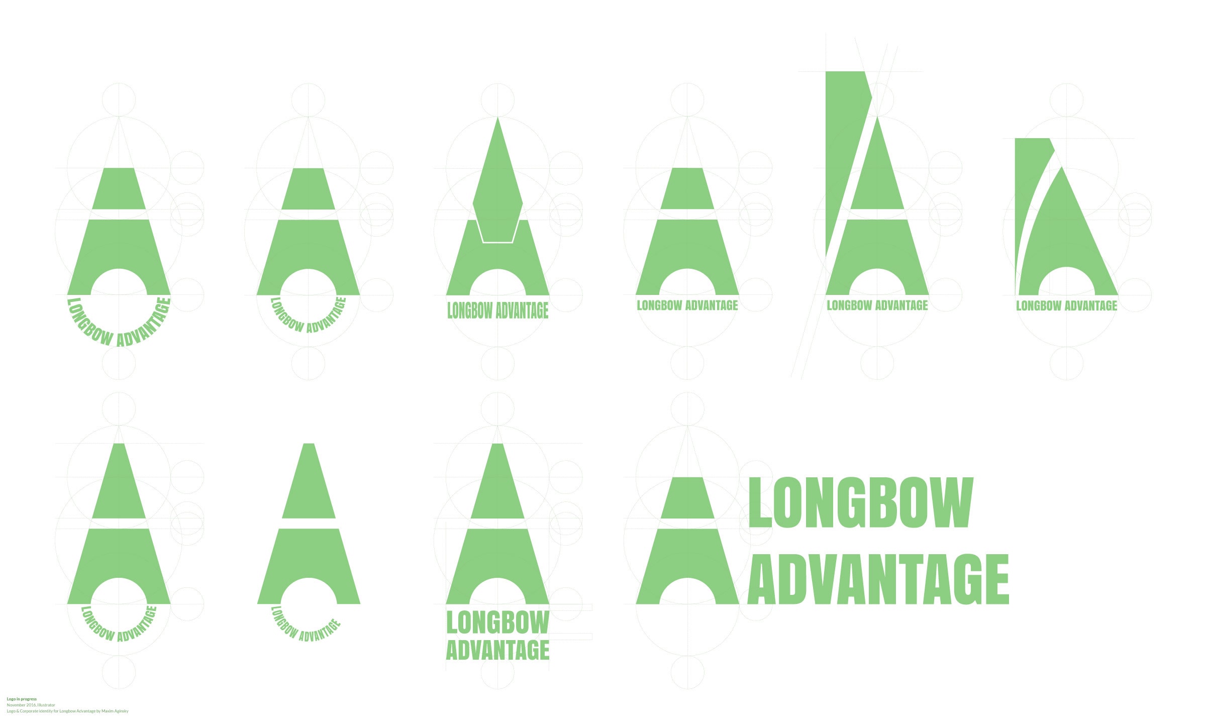 Longbow Advantage logo in progress examples